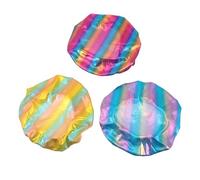 FRCOLOR 3pcs Adjustable Sleep Bonnet Elastic Wide Brim Night Hair Bonnet for Women Comfortable Soft Polyester Turban Hat in Yellow Purple Lake Blue