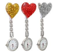 FRCOLOR 3pcs Alloy Nurse Watch Hanging Pocket Watch Heart Design Fashionable for Nurses for Graduation Presents for Her and Everyday Use