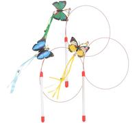 FRCOLOR 3pcs Butterflies Shaped Bell Cat Teaser Stick Interactive Cat Toys with Pp Material Assorted Colors Stimulate Cat's Hunting and Chasing Instinct for Indoor Play Assorted style