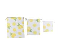 FRCOLOR 3pcs Cotton Linen Casual Pouch Strings Drawstring Storage Bag Lemon Pattern Makeup Bag for Daily Use