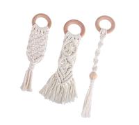 FRCOLOR 3pcs Cotton Rope Teeth Stick Teether Set for Babies, Handwoven Beech Wood Molar Grinding Toy for Infant Teething Relief and Oral Development