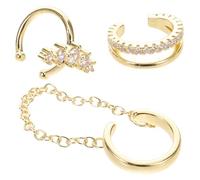 FRCOLOR 3pcs Dazzling Clip Ear for Women Non Piercing Rhinestone Ear Climbers Glittering Jewelry Lightweight for Parties Weddings and Everyday Wear