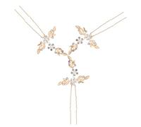 FRCOLOR 3pcs Diamond Hairpin Hair Stick Crystal Leaves Hair Bun Fork Women Styling Tools Accessories