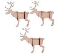 FRCOLOR 3pcs DIY Wooden Deer Model Puzzle Kit Educational Brain-training for Adults Teens Lightweight Wood Craft for Hand-eye Coordination and Home Decor