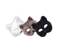 FRCOLOR 3pcs Fox Animal Masks with Breathable Design Elastic Band Comfortable Fit for Halloween Cosplay Parties Fancy Dress and Masquerade Events in White Black Gray