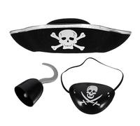FRCOLOR 3pcs Halloween Pirate Costume Accessory Set for Safe Pirate Hat Hook Eyepatch Cosplay Props for Boys and Role Play Party Random Color