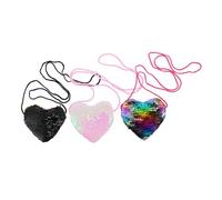 FRCOLOR 3pcs Heart Shape Portable Sequin Coin Purse Lanyard Wallet Set, Chic Lightweight Small Change Pouch for Women Girls, Trendy Accessory for Travel and Daily Use Random Color