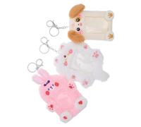 FRCOLOR 3pcs K-pop Plush Photocard Holder with Soft Cartoon Animal Keychain Id Badge Sleeves for Travel School Bus Cards Scratch-Resistant Rabbit and Cat Designs