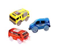 FRCOLOR 3pcs LED Track Car Battery Powered Cars with Bright Lighting for Playtime and Coordination Skills Includes Yellow Construction Truck Red Bus