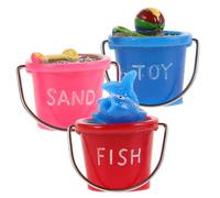 FRCOLOR 3pcs Miniature Beach Buckets Resin Dollhouse Ornaments Coastal Christmas Decor Seaside Micro Landscape Accessories for DIY Garden Craft Pink Blue Red