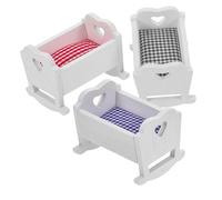 FRCOLOR 3pcs Miniature Dollhouse Crib Realistic Mini Bed Furniture in White Blue Gray Non-toxic Doll Cot for Creative Playhouse Scenes and Holiday Decorations