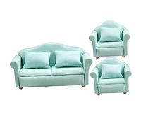 FRCOLOR 3pcs Miniature Dollhouse Sofa Set for 1/12 Scale Deep Green Fabric Couch Pillows Adorable Tiny Furniture for Home Decor and Dollhouse Accessories
