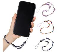 FRCOLOR 3pcs Natural Stone Beaded Phone Charms with Wrist Lanyard, Anti-lost Cellphone Hanging Rope Set in Light Purple, Blue, and Mixed Colors for Mobile Phone Accessories Random Color
