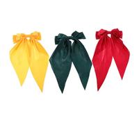 FRCOLOR 3pcs Oversized Satin Bow Hair Clips Large Ribbon Hair Bows with Long Tail for Women Hold Vibrant Red Yellow Green for Formal Events and Casual Wear