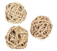 FRCOLOR 3pcs Parrot Ball Chew Interactive Woven Natural Grass Balls for Birds Beige Plastic Material to Help Destroy Furniture Behaviour and Encourage Playing