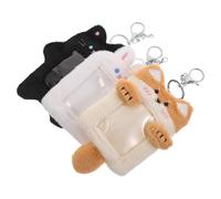 FRCOLOR 3pcs Plush Animal Card Holder Cute Bunny and Cat Keychain Furry Card Sleeve Window for Id Bus Passes Student Id Holder Portable Case Keyring