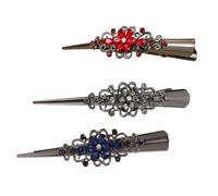 FRCOLOR 3Pcs Retro Large Rhinestone Duckbill Hair Clips for Metal Crystal Hairdressing Accessories in Black Blue Red No Mark Hair Styling Clips for Teenagers and Little