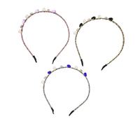 FRCOLOR 3Pcs Rhinestone Pearl Headbands for Women Handmade Crystal Hair Hoops Vintage Southeast Asian Hair Accessories Fashion Hairband Set for Girls and Women