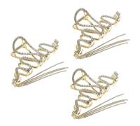 FRCOLOR 3pcs Rhinestone Snake Claw Clip for Women Large Hair Clip Tassel Hair Accessory for Thick