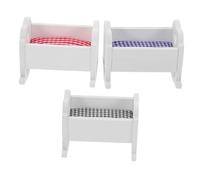 FRCOLOR 3pcs Scale Bed Model in White Blue Grey Safe Mini Furniture for Creative Dollhouse Nursery Decor Party Play