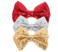 FRCOLOR 3pcs Sequin Bow Hair Clips for Sparkly Decorative Barrettes Comfortable Fit Hair Accessories for Photography and Special Occasions Red Gold Silver