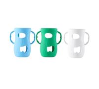 FRCOLOR 3pcs Silicone Baby Bottle Sleeve Handles for Glass Bottles, Anti-Breakage Nursery Covers with Large Blue, White Green Sleeves for Infant Feeding