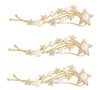 FRCOLOR 3pcs Star Pearl Hair Clips for Women Rhinestone Bobby Pins Fine Hair Barrettes for Weddings and Parties