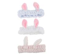 FRCOLOR 3pcs Women's Makeup Hair Band Elastic Bunny Ear Headband Shower Remover Headband for Face Washing Random Color