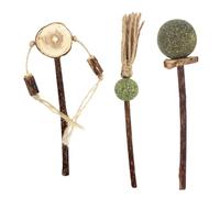 FRCOLOR 3pcs Wooden Cat Teething Molar Sticks Kitten Teeth Cleaning Chew Toys with Catnip Balls for Indoor Play and Dental Grinding