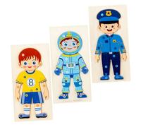 FRCOLOR 3pcs Wooden Puzzle Early Educational Cognition Game for Athlete Police Astronaut Characters Safe Handcrafted Brain Development for Preschool Learning