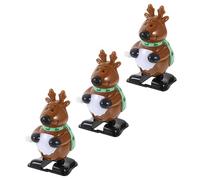 FRCOLOR 3pcs Xmas Clockwork Wind-up Plastic with Festive Green Scarf Reindeer Design Xmas Gifts and Party Supplies for All Ages