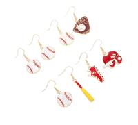 FRCOLOR 4 Pair Baseball Earrings Cute Cartoon Bat Jewelry Asymmetrical Sports Drop Earrings for Teen Women Baseball Fans Stylish Girlfriends