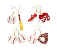 FRCOLOR 4 Pair Baseball Earrings for Women Lightweight Sports Jewelry Asymmetrical Hat and Bat Design Durable Kawaii Drop Earrings Baseball Fan Gift