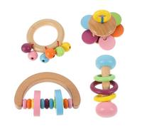 FRCOLOR 4 Pcs Parrot Chewing Wooden Dumbbell Playthings with Leather Rope, Bird Biting Set for Foot Grip and Beak Exercise, Safe Pet Chewing for Parrots and Birds