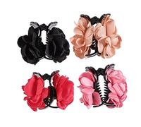FRCOLOR 4 Pcs Rose Tassel Hair Claw Clips Fabric Flower Hair Clips for Women Girls