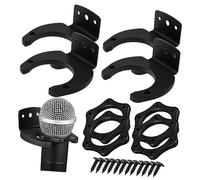 FRCOLOR 4 Sets Wireless Microphone Wall Mount Hooks with Rolling Hexagonal Silicone Rings Mic Holder for Ktv Supplies Conference Stage News Interviews Easy Installation
