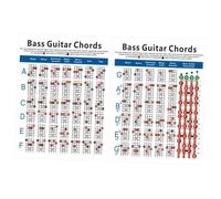 FRCOLOR 4 String String Electric Bass Guitar Chord Chart Small Chords Exercise Diagram Major Minor Seventh Scales for Beginners Practice and Reference