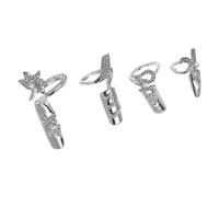 FRCOLOR 4pcs Adjustable Rhinestone Nail Cover Ring for Women Crystal Open Ring for Unique Nail Art for Parties and Daily Wear Silver Color