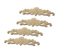 FRCOLOR 4pcs Beige Wooden Carved Onlays for Cabinets and Mirrors, Rubber Wood Material, Classical Artistic Style, Decorative Overlay for Home Decoration and Interior Door Enhancement