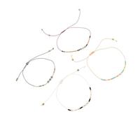 FRCOLOR 4pcs Boho Waxed Rope Braided Bracelet Crystal Rice Beads Wrist Jewelry Adjustable Chain for Wedding Birthday Holiday Party Favors