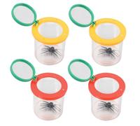 FRCOLOR 4pcs Bug Viewer with Magnifier and Observation Box Plastic Acrylic Insect Catcher for Outdoor Exploration and Science Learning Red and Yellow