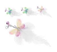 FRCOLOR 4pcs Cat Teaser Stick Refills Replacement Attachments Stimulate Hunting Instincts Auditory Stimulus Artificial Plume Soft Material Butterfly-inspired Design Indoor Interactive Play