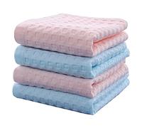 FRCOLOR 4pcs Cotton Face Towels Washcloth Set 100% Cotton Soft Breathable Small Size for Bathroom and Facial Cleansing Bath Supply in Pink and Blue