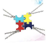 FRCOLOR 4Pcs Creative Friendship Puzzle Pendant Necklace Colorful Patchwork Design Lightweight Material Meaningful Friends Jewelry Gift