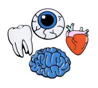 FRCOLOR 4Pcs Creative Organ Anatomy Brooch Pins Heart Brain Eyeball Teeth Enamel Pins for Clothes Backpacks Hats Novelty Funny Accessory for Birthday Party Valentine Day
