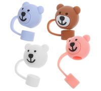 FRCOLOR 4pcs Cute Bear Silicone Straw Cap for Tumblers and Water Bottles, Versatile Use Straw Protector with Stylish Decorative Design, for Camping and Home