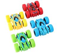 FRCOLOR 4pcs Double-sided Inertia Car for Educational Hand-eye Coordination Developing Smooth Surface Drop-resistant Model Cars in Red Yellow Blue Green