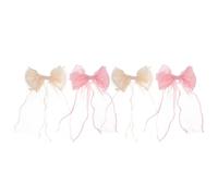 FRCOLOR 4pcs Elegant Bow Hair Clips for Women with Long Trailing Ribbon, Mesh Material, Secure Hold and Wrinkle-resistant Design, for Weddings and Proms in Beige and Pink
