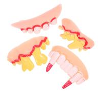FRCOLOR 4pcs Fake Teeth Props for Halloween Cosplay Costume Parties Wacky Teeth Collection Including Zombie Crooked Forked Styles for April Fool Day Fun Pranks