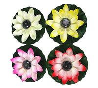 FRCOLOR 4pcs Floating Lotus Lights Color Changing Waterproof Solar Pool Water Lily Floating Lantern Lifelike Lotus Flower for Courtyard Pool Pond Decoration